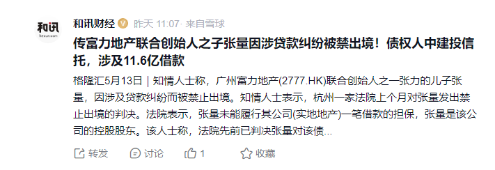 涉及贷款纠纷，富力地产联合创始人之一，富豪张力的儿子张量被限制出境  第2张